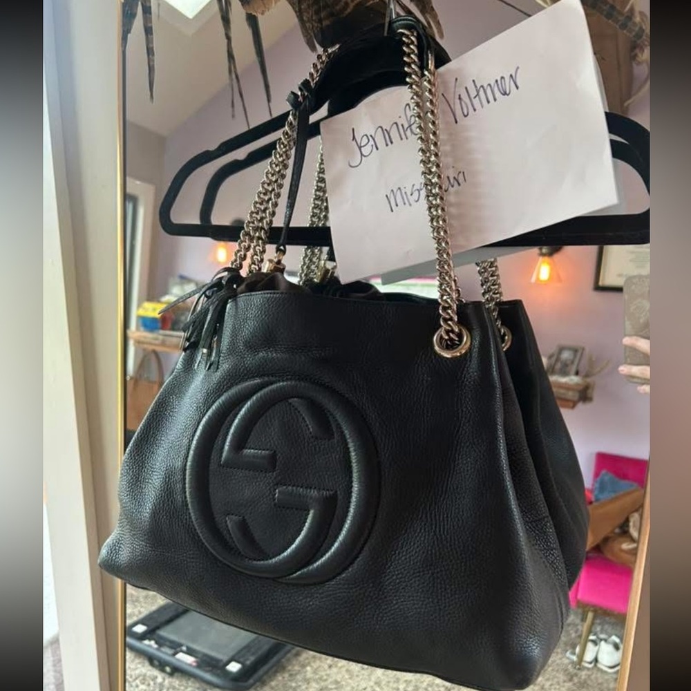 Gucci Black Leather Shoulder Bag soho disco